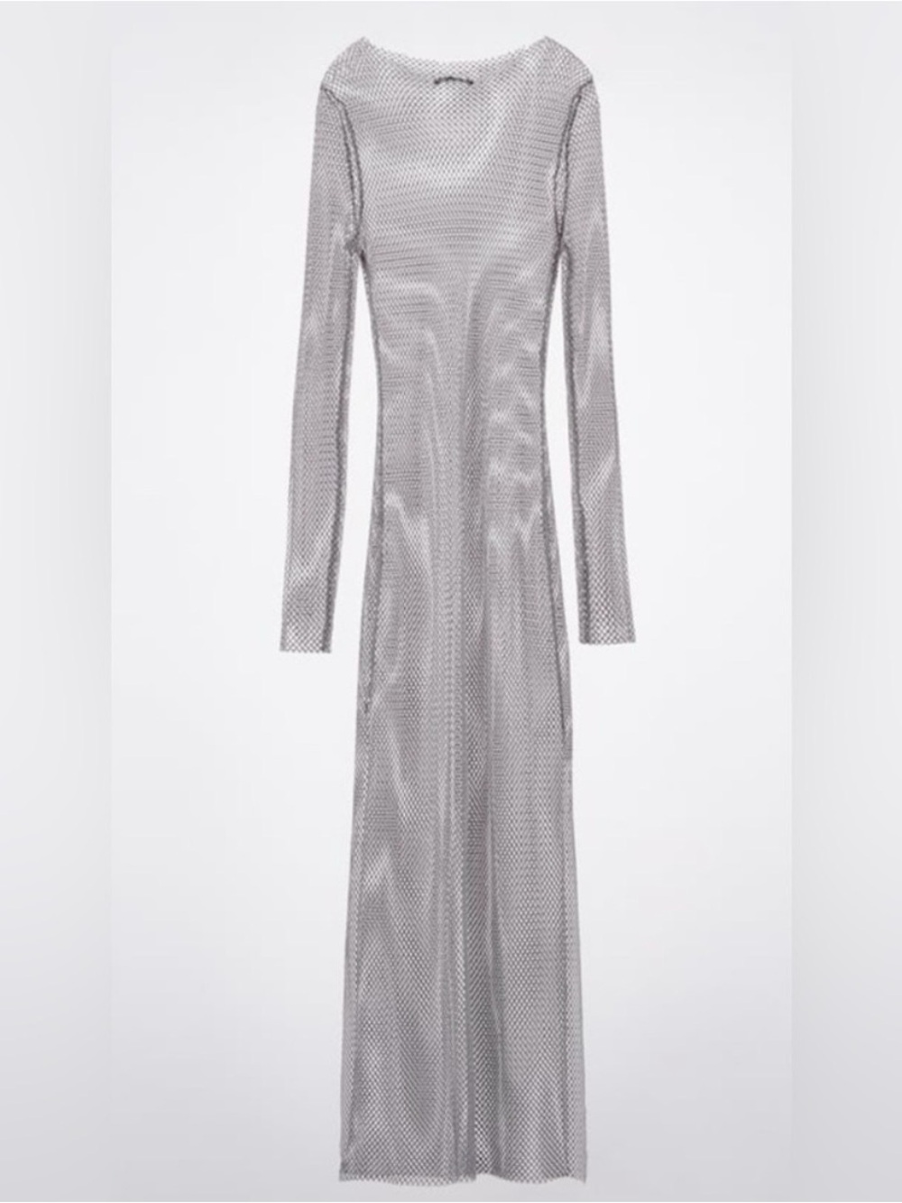 Zara Rhinestone Long-Sleeve Mesh Maxi Dress